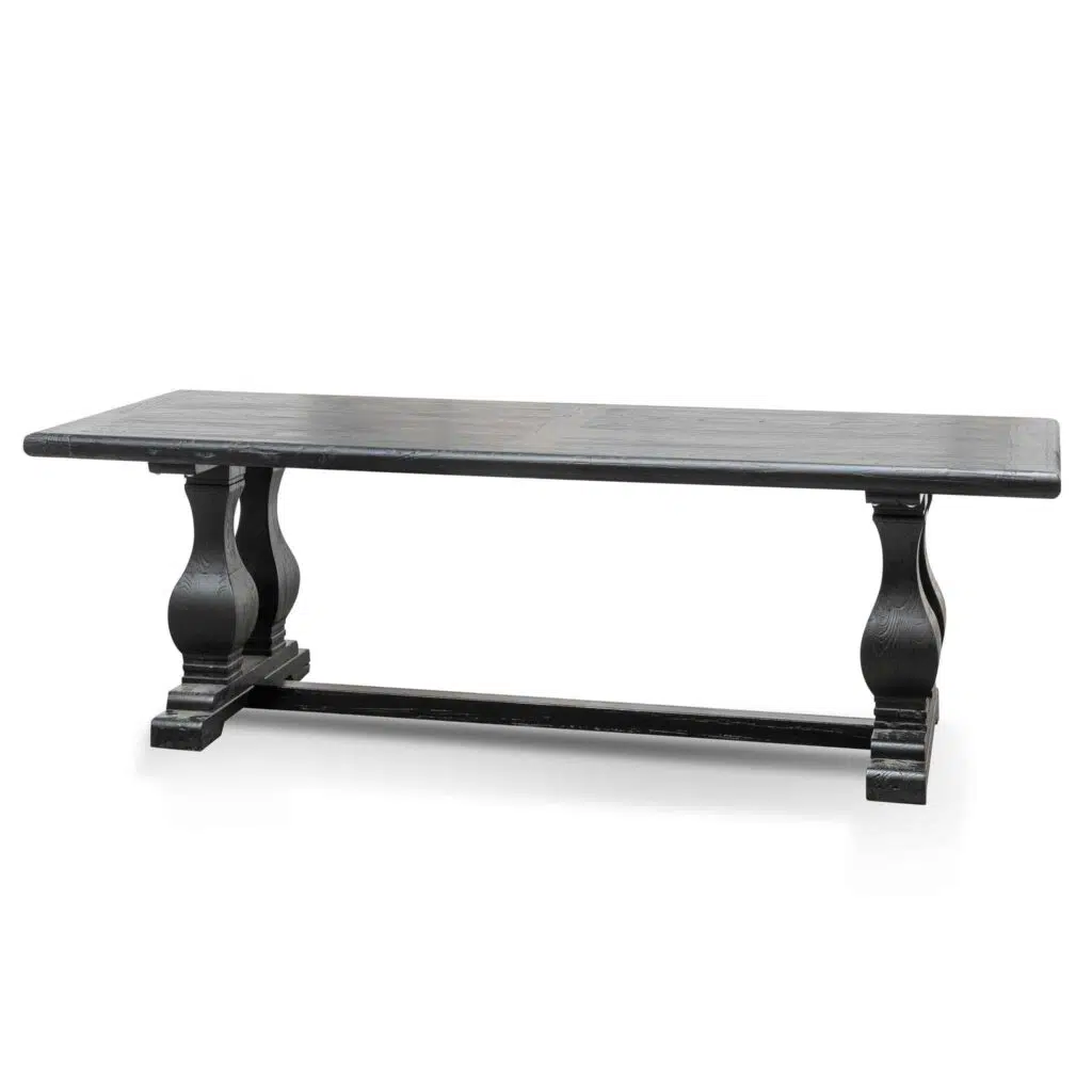 Evie elm wood dining table 240cm full black with rustic industrial base