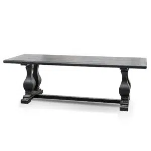 Evie elm wood dining table 240cm full black with rustic industrial base