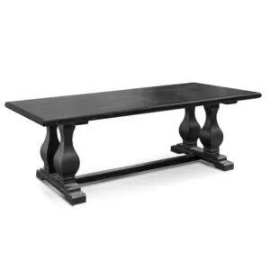 Evie elm wood dining table 2.4m full black rustic elegance with industrial base