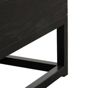 Arlo 1.2m full black elm coffee table with geometric glass details and industrial design