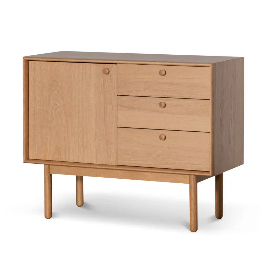 Ava narrow wooden sideboard in natural finish crafted from American white oak for modern spaces