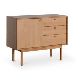 Ava narrow wooden sideboard in natural finish crafted from American white oak for modern rustic spaces