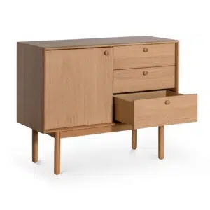 Ava narrow wooden sideboard in natural oak finish for modern rustic storage solutions