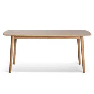 Extendable dining table in natural wood with tapered legs for modern interiors