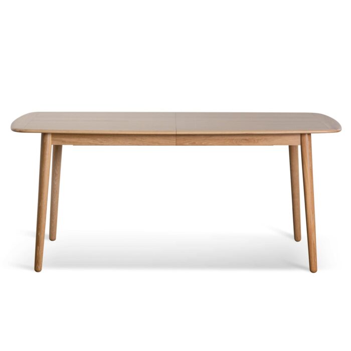 Extendable dining table in natural wood with tapered legs for modern interiors