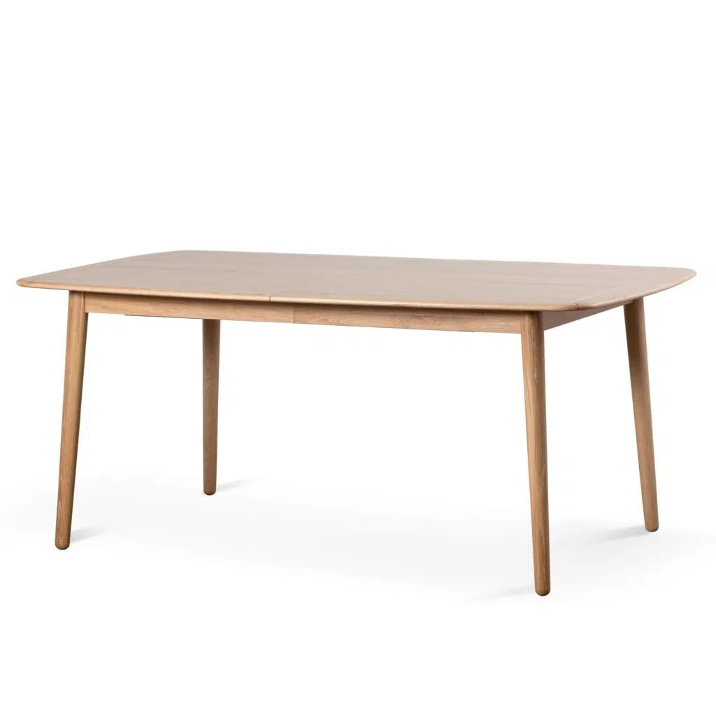 Natural wood extendable dining table with organic textures and Scandinavian design