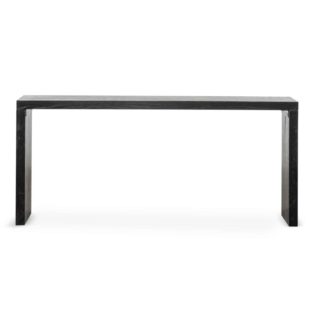 Arlo reclaimed wood console table in black with geometric design and eco-friendly materials