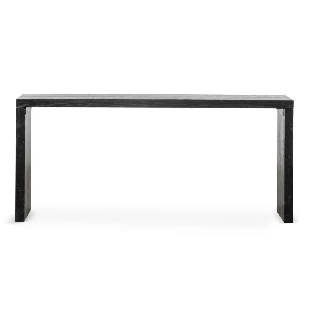 Arlo reclaimed wood console table in black with geometric design and eco-friendly materials