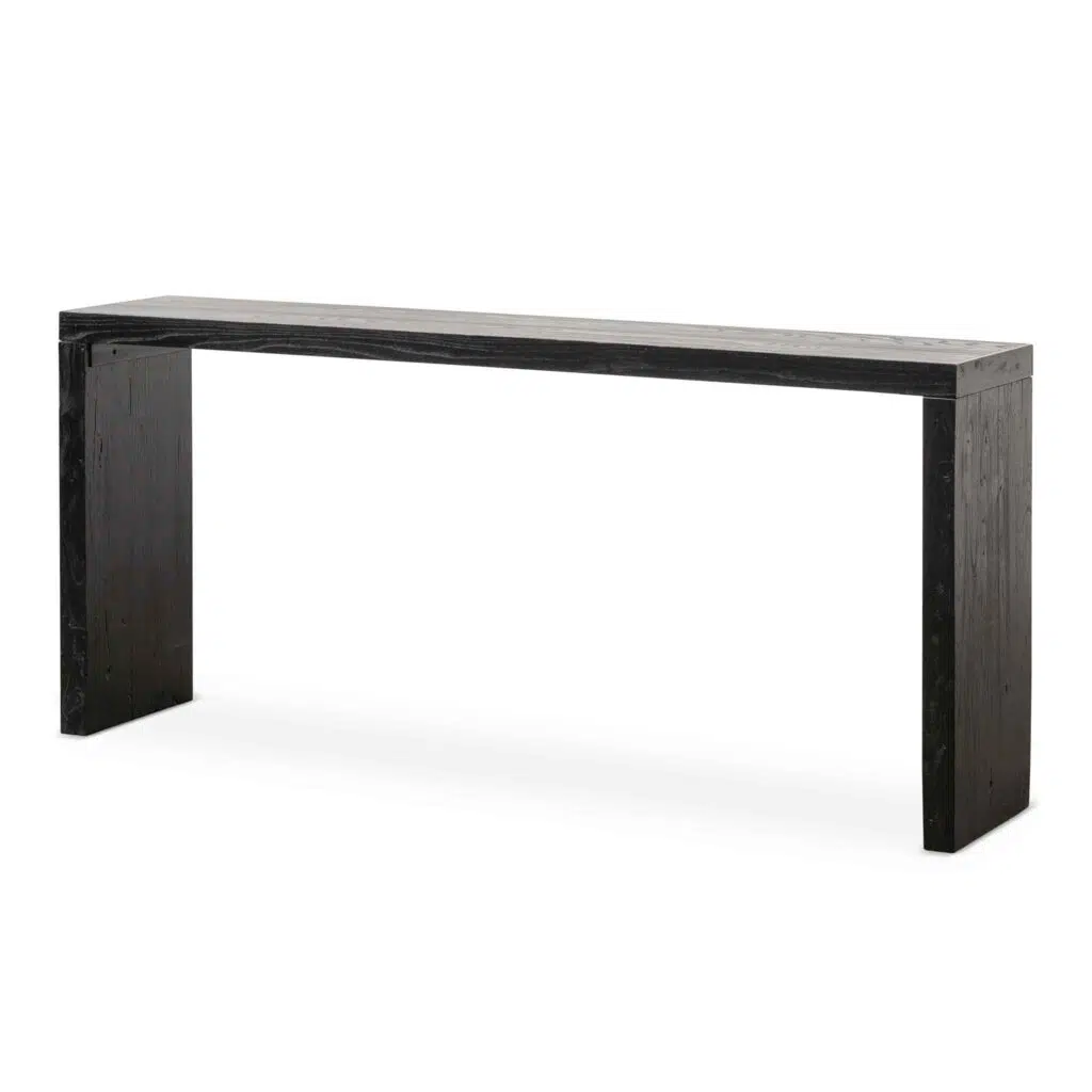Arlo reclaimed wood console table in black with geometric design and eco-friendly materials