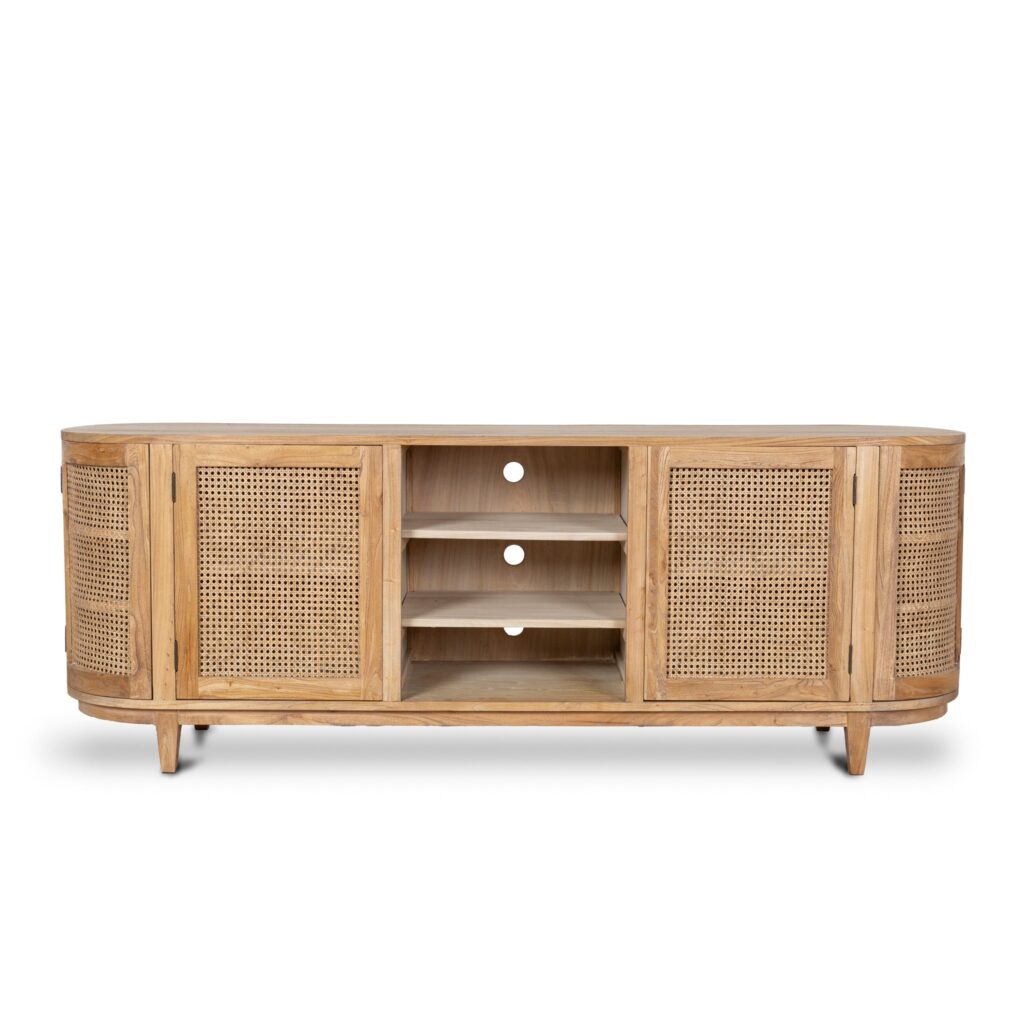 Sienna 2.1m sideboard unit with natural rattan doors and reclaimed wood for modern interiors