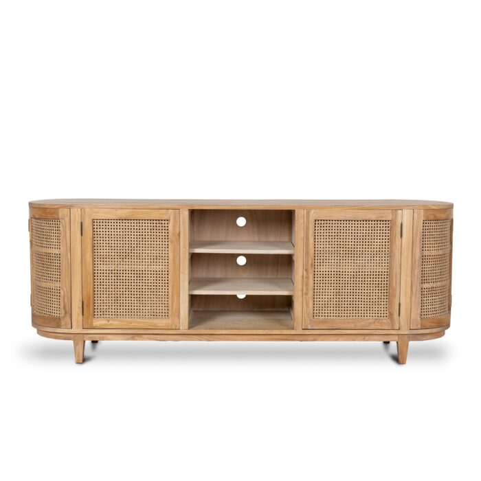 Sienna 2.1m sideboard unit with natural rattan doors and reclaimed wood for modern interiors