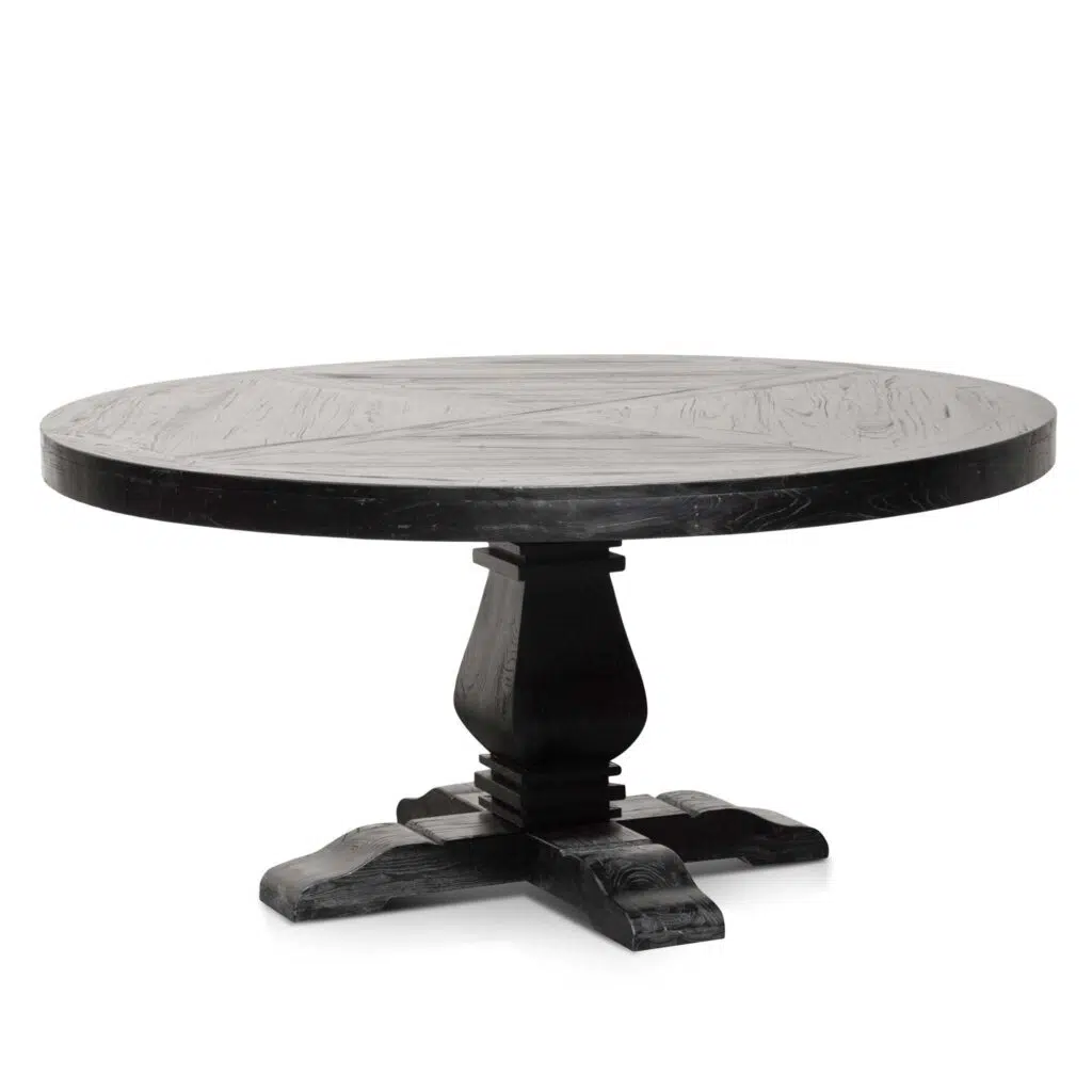 Aria 1.6m round dining table full black sustainable reclaimed elm wood modern farmhouse