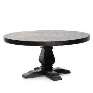 Aria 1.6m round dining table full black sustainable reclaimed elm wood modern farmhouse