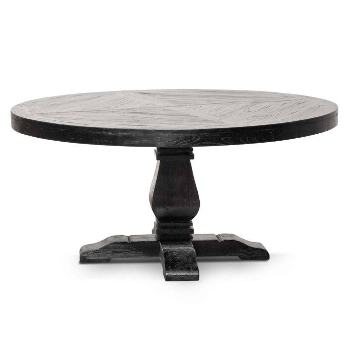 Aria 1.6m round dining table full black sustainable reclaimed elm modern farmhouse