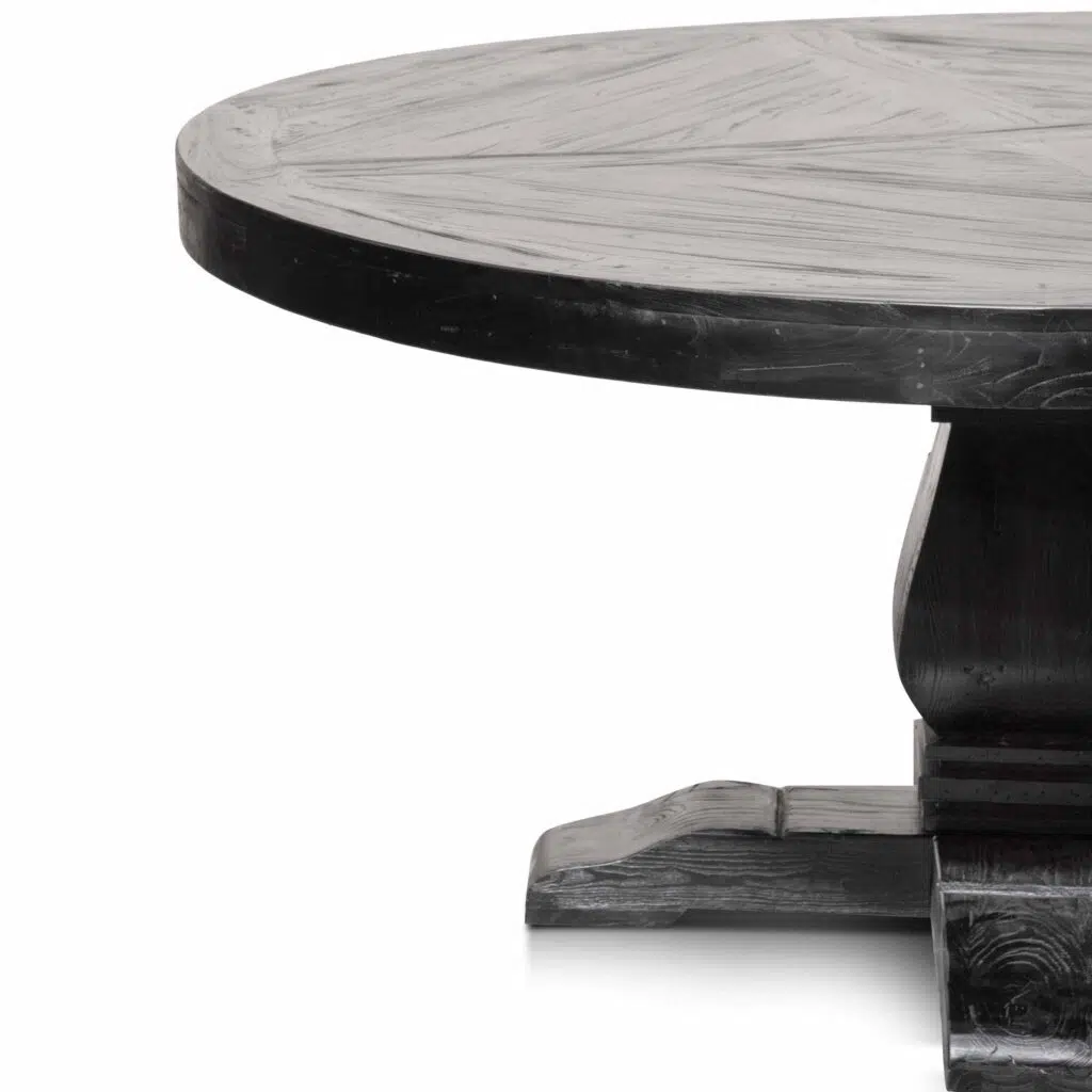 Aria 1.6m round dining table full black reclaimed elm wood modern farmhouse style