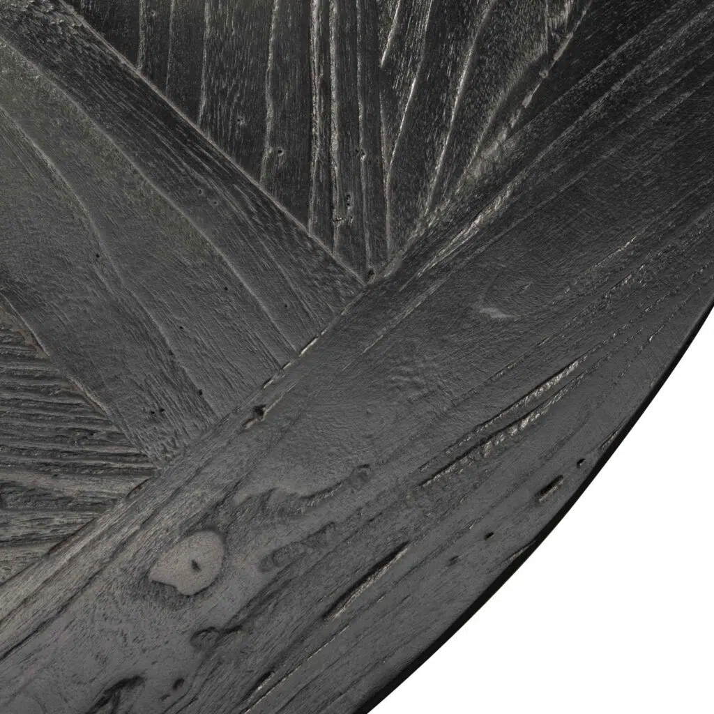 Aria 1.6m round dining table full black sustainable reclaimed elm modern farmhouse style