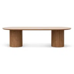 Elias 2.8m wooden dining table with natural finish and elegant pillar base design