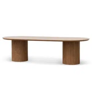 Elias 2.8m wooden dining table with natural finish and elegant pillar base design