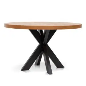 4 Seater Round Table European Knotty Oak Metal Base Modern Interior