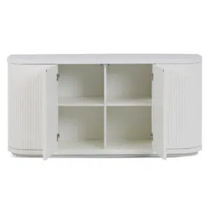 Stella 1.6m white veneer top buffet unit with storage and metal base for dining rooms