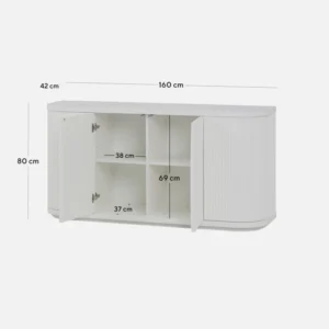 Stella 1.6m veneer top buffet unit full white modern dining room storage solution