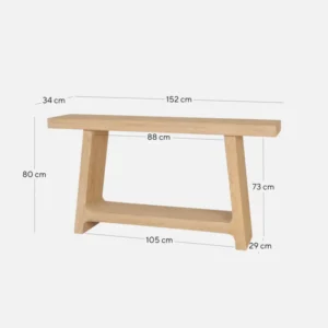 Maya 1.52m Natural Elm Console Table Solid Wood 100kg Capacity for Home Decor