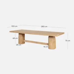 Mia 2.8m Natural Elm Dining Table for 8-10 People with Solid Wood Construction