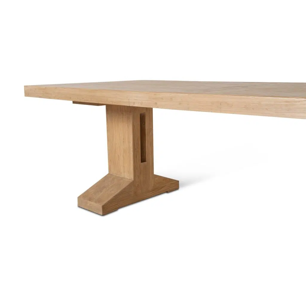 Finn 2.44m Elm Dining Table Natural Solid Wood 8-10 Seats Pedestal Legs Modern Rustic