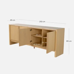 Modern travertine sideboard with creme ash finish featuring angled legs and spacious storage