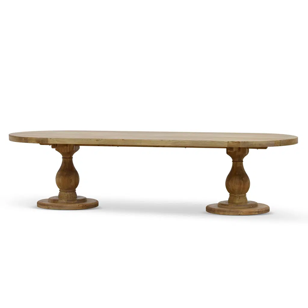 Seraphina 3m Dining Table in Natural Reclaimed Elm with Spacious Oval Design for Eco-Friendly Living