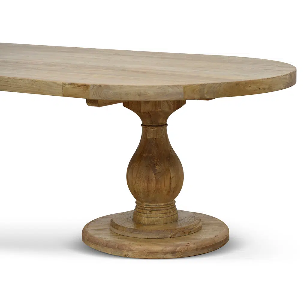 Seraphina 3m dining table natural finish reclaimed elm wood eco friendly craftsmanship