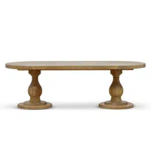 Ava 2.4m Natural Elm Wood Dining Table with Oval Tabletop Layered Base Skirt Design Sturdy 100kg Capacity