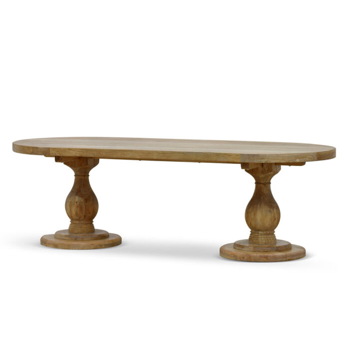 Ava 2.4m Dining Table Natural Reclaimed Elm Wood Oval Layered Base 240cm Stable