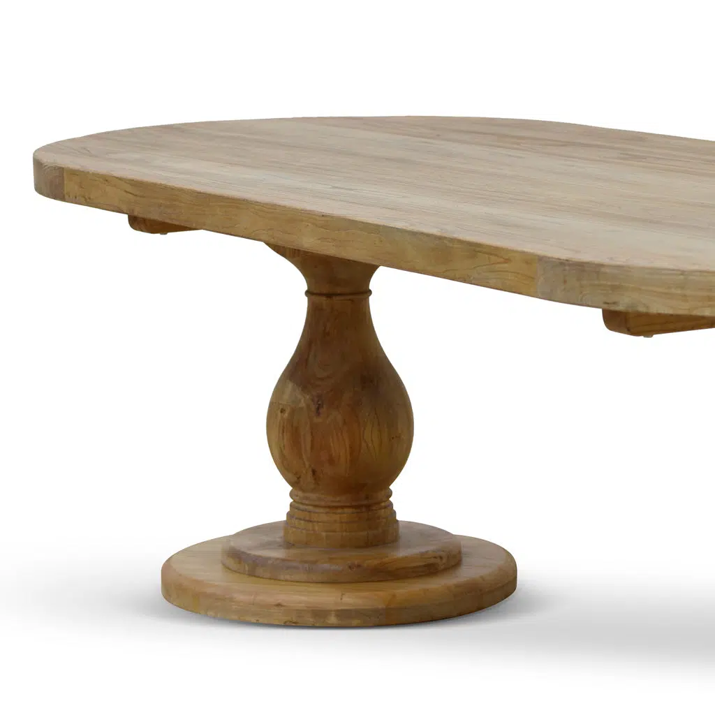 Ava 2.4m Natural Reclaimed Elm Wood Oval Dining Table Layered Base
