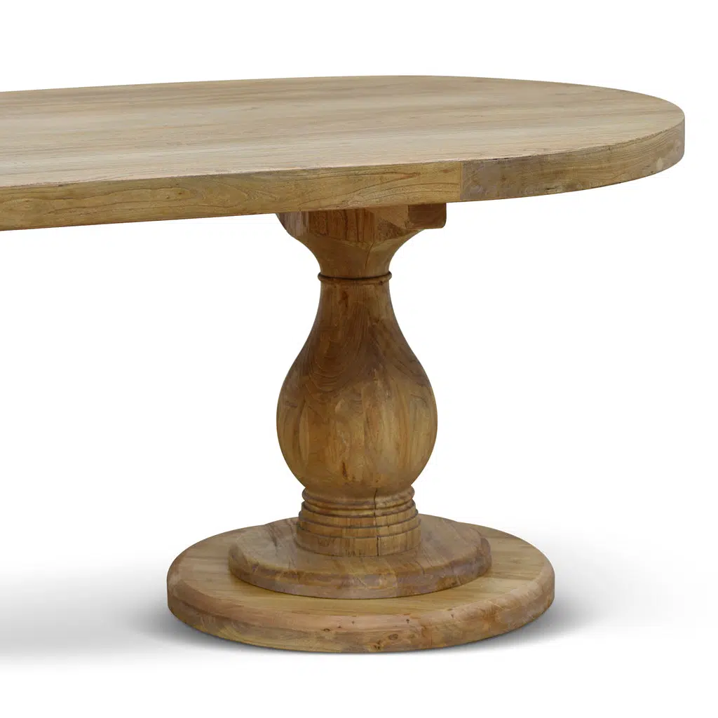 Ava 2.4m Natural Dining Table Reclaimed Elm Wood Oval Design Layered Base 240cm for Modern Traditional Interiors