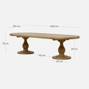 Seraphina 3m dining table natural finish reclaimed elm wood eco friendly craftsmanship