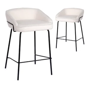 Ivory boucle bar stools set of 2 with black metal frame for kitchen island