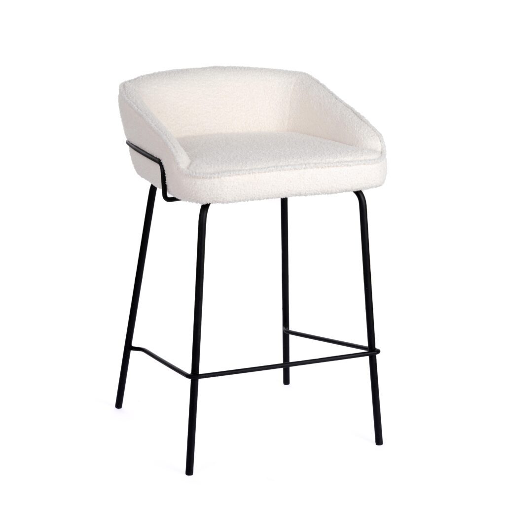 Ivory boucle bar stools set of 2 with black metal frame for kitchen island