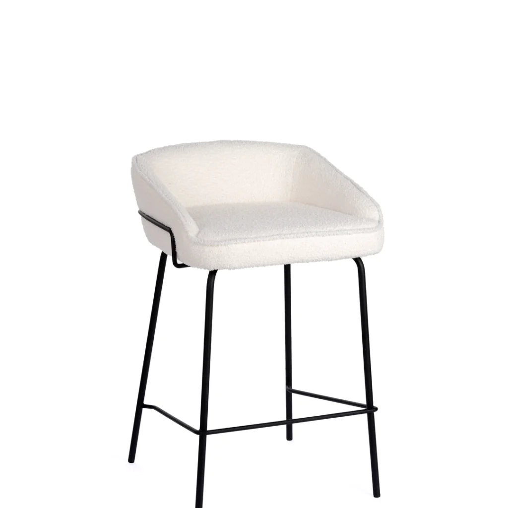 Ivory boucle bar stools set of 2 with black metal frame for kitchen island