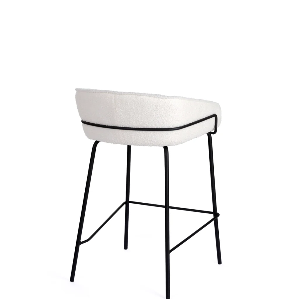 Ivory boucle bar stools set of 2 with black metal frame modern dining stool for kitchen island