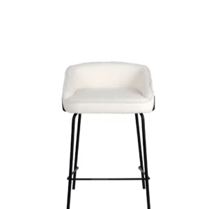 Ivory boucle bar stools set of 2 with black metal frame modern dining stool for kitchen island