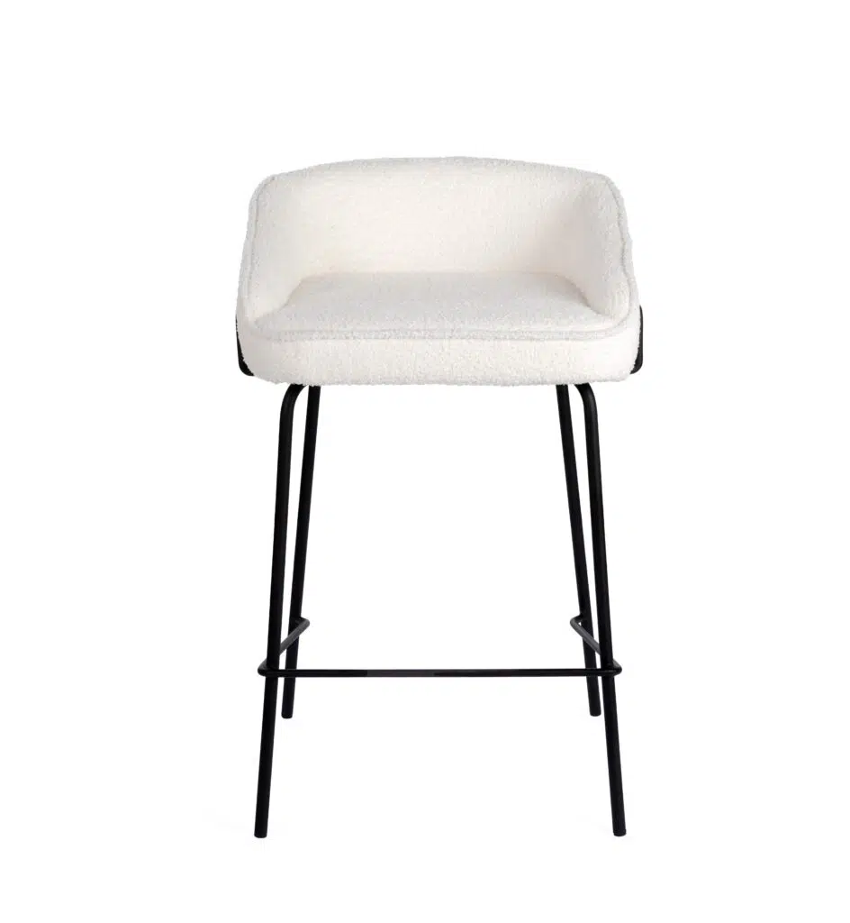 Ivory boucle bar stools set of 2 with black metal frame modern dining stool for kitchen island