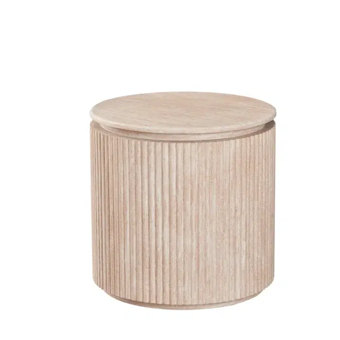 Empire Travertine Side Table with matte artificial marble top and corrugated MDF base