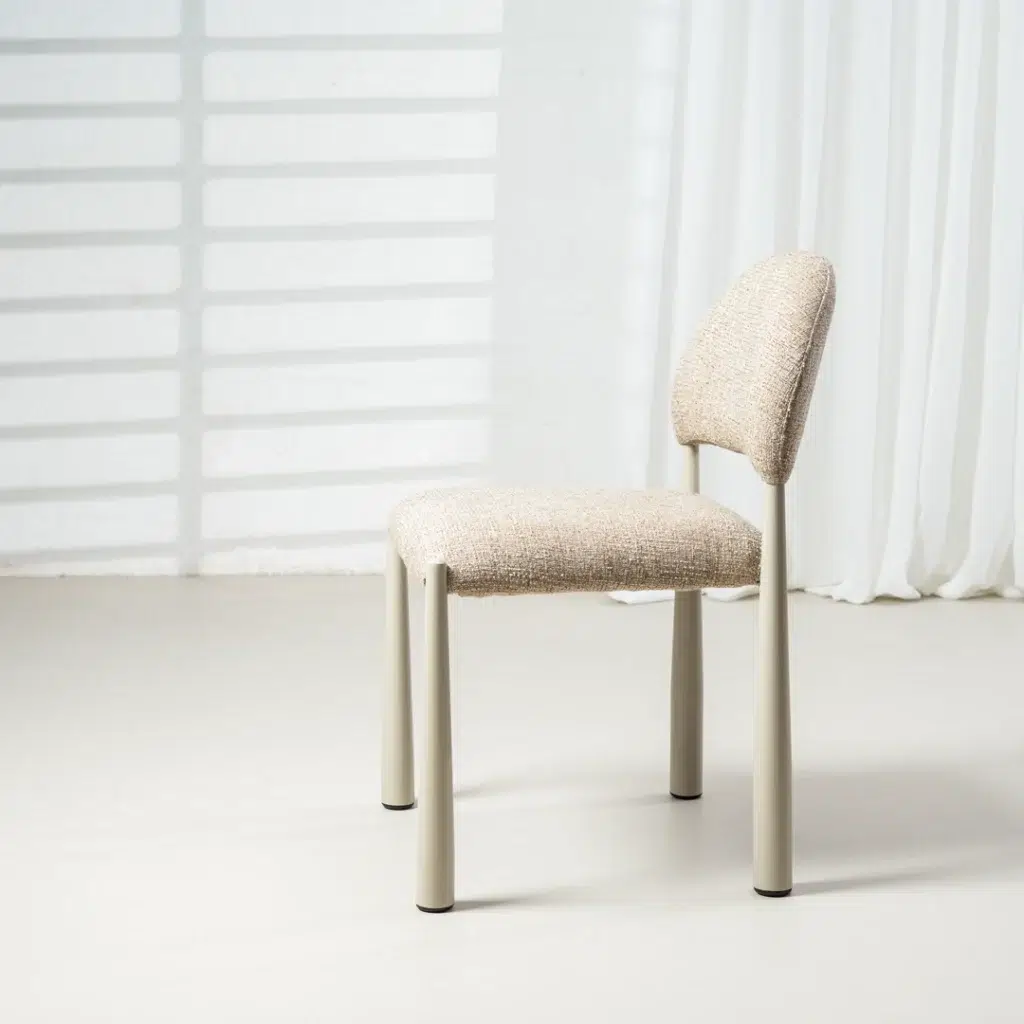 Autumn-toned modern dining chairs set of 2 with cream metal base and textured fabric