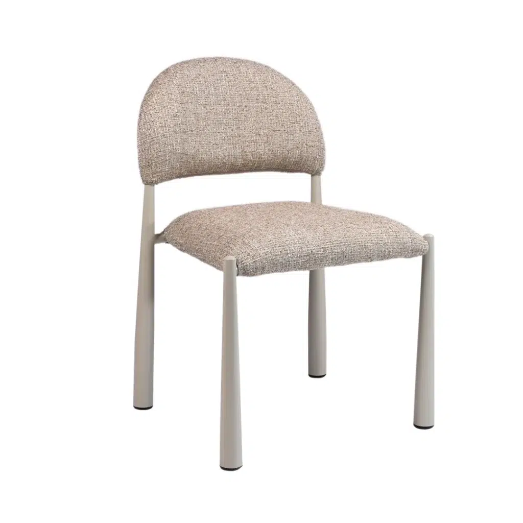 Autumn-toned modern dining chairs set of 2 with creamy metal base and textured fabric