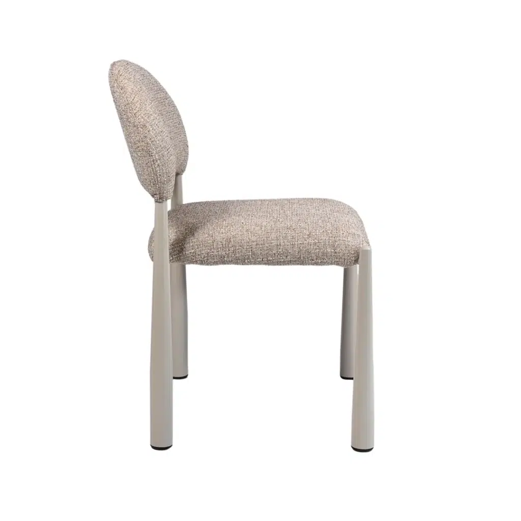 Autumn-toned modern dining chairs set of 2 with cream metal base and textured fabric