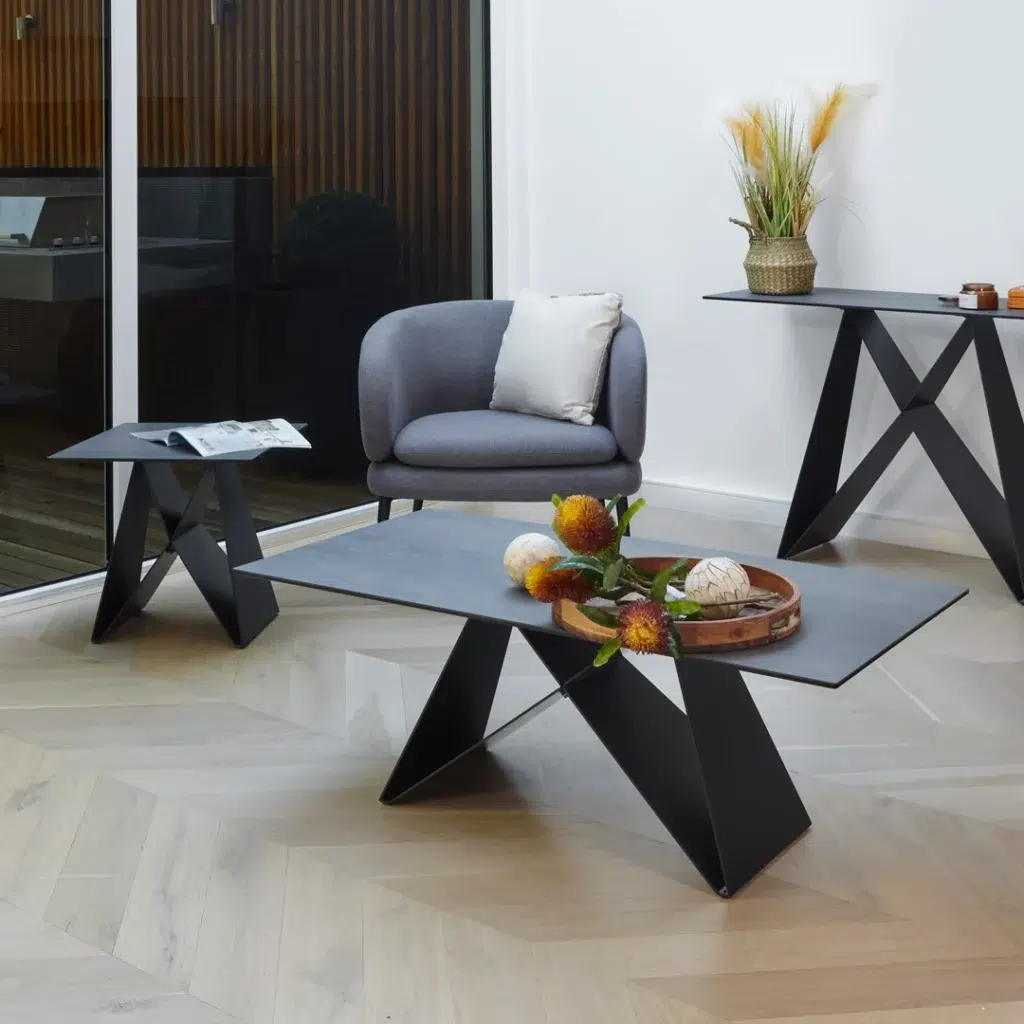 Etna Coffee Table Shadow Grey Ceramic with Black Metal Base Modern Living Room Furniture