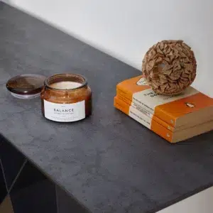 Etna Shadow Grey Ceramic Console Table with Matte Finish and Black Metal Frame