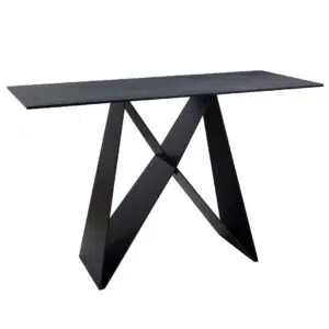 Etna Shadow Grey Ceramic Console Table with Matte Finish and Black Metal Frame