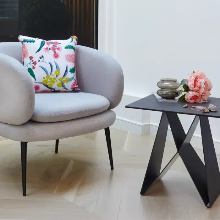 Etna Side Table Shadow Grey Ceramic with Black Metal Frame Modern Minimalist Design